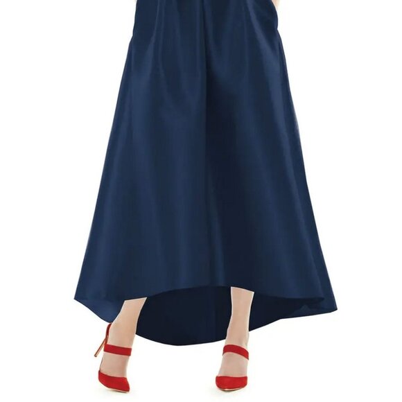 Alfred Sung D723S Midnight Blue Satin V-Neck High/Low Gown - Picture 2 of 4